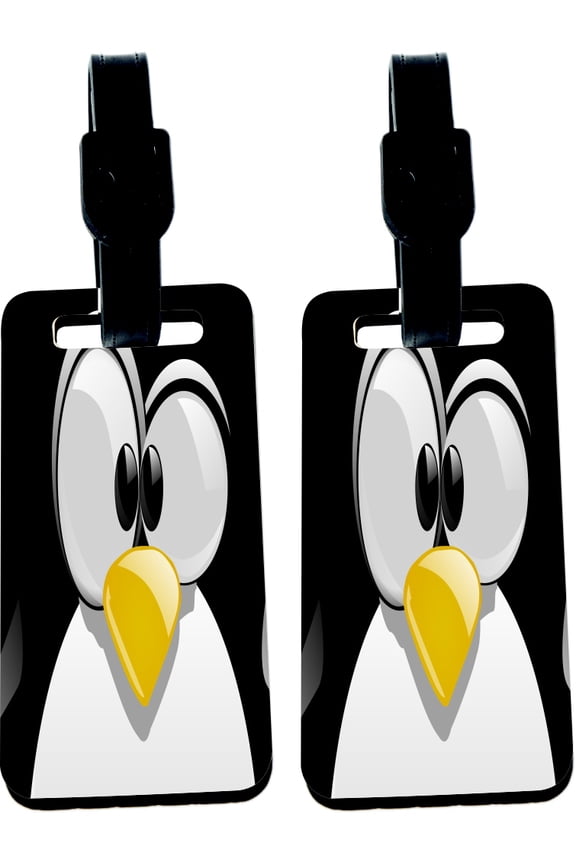 Hardboard Luggage Identifier Tags with Strap - Black and White Penguin Face (x2)