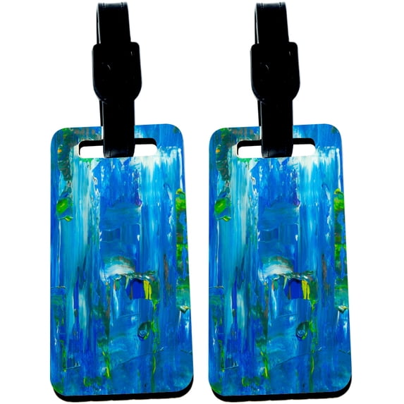 Hardboard Luggage Identifier Tags with Strap - Blue Abstract Painting (x2)