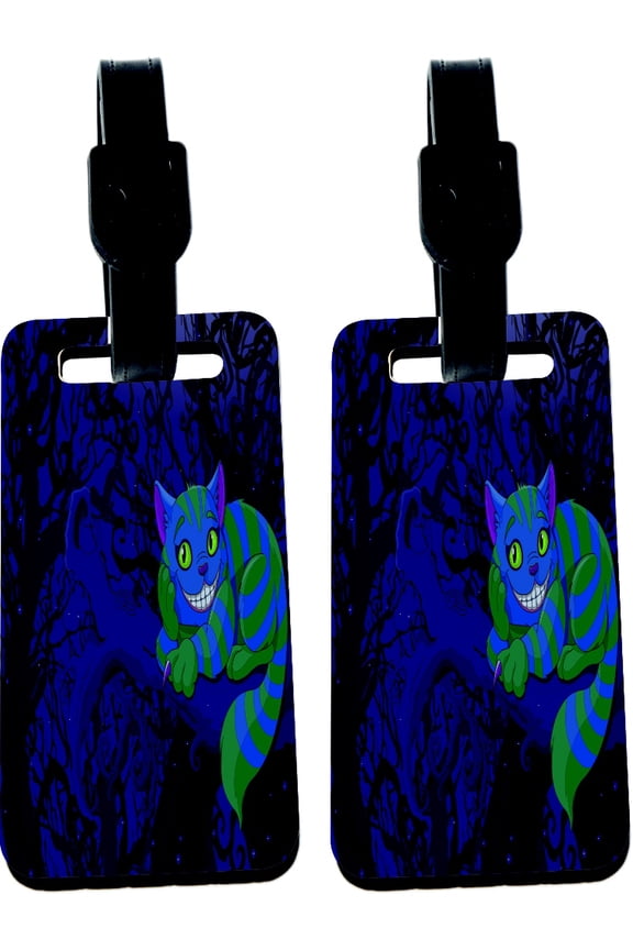 Hardboard Luggage Identifier Tags with Strap - Cheshire Cat in Tree (x2)