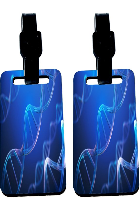 Hardboard Luggage Identifier Tags with Strap - DNA Helix Molecule Blue (x4)