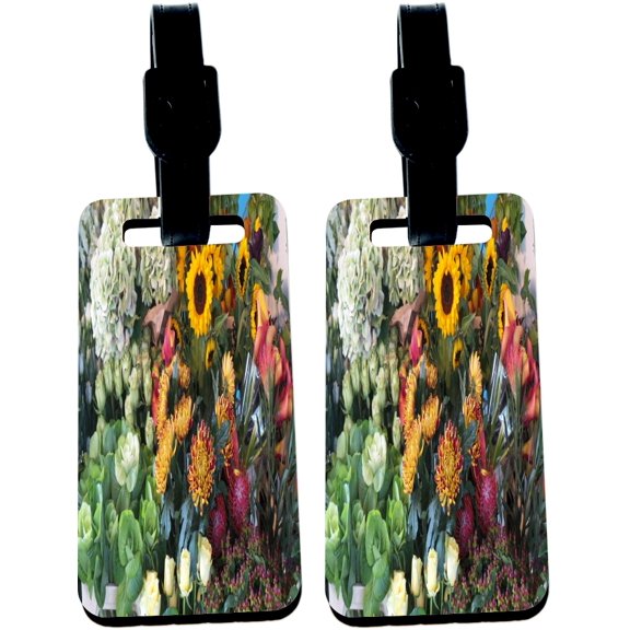 Hardboard Luggage Identifier Tags with Strap - Fall Flowers at Flower Stall (x2)