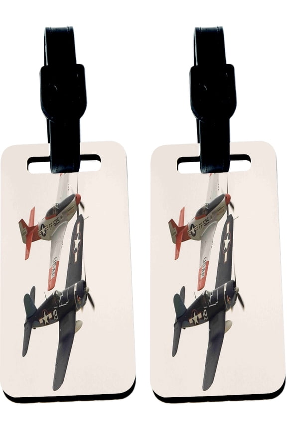 Hardboard Luggage Identifier Tags with Strap - Fighter Planes Vintage WWII (x4)