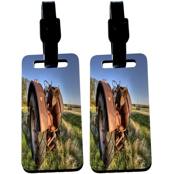 Hardboard Luggage Identifier Tags with Strap - Ford Tractor Old Fashioned in Field Plowing (x4)
