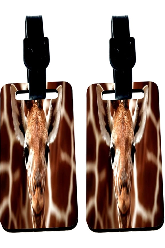 Hardboard Luggage Identifier Tags with Strap - Giraffe Face Closeup (x4)