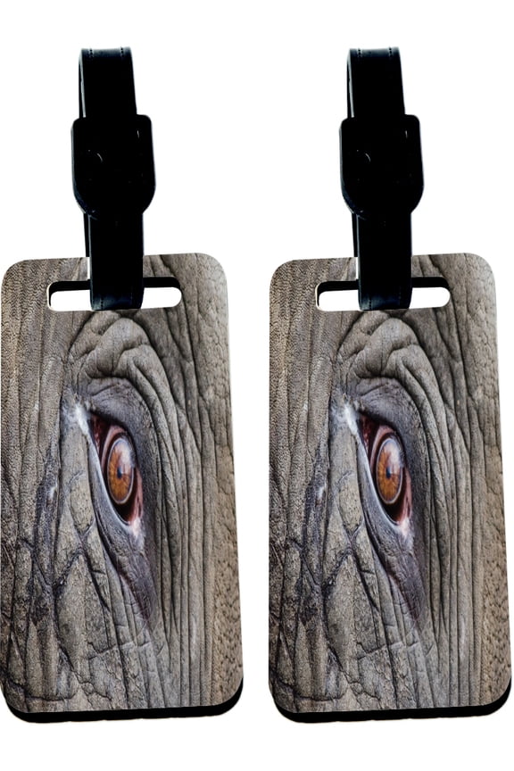 Hardboard Luggage Identifier Tags with Strap - Grey Elephant Eye Close-Up (x2)