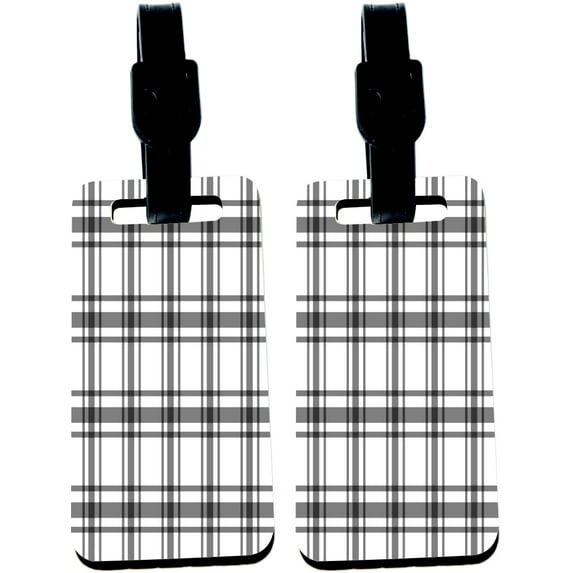 Hardboard Luggage Identifier Tags with Strap - Grey Plaid Checks (x4)