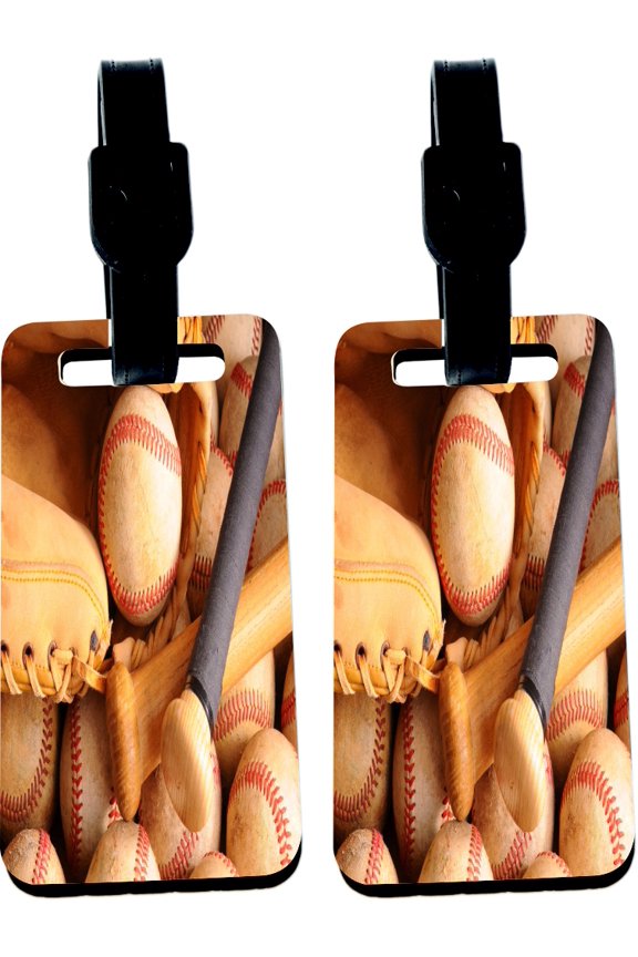 Hardboard Luggage Identifier Tags with Strap - Grunge Baseball Gloves and Bat (x4)