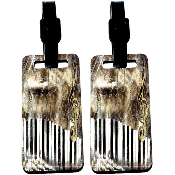 Hardboard Luggage Identifier Tags with Strap - Grunge Sheet Music Keyboard (x4)