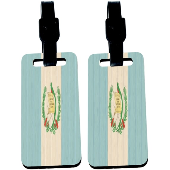 Hardboard Luggage Identifier Tags with Strap - Guatemala Flag on Wood Design (x4)