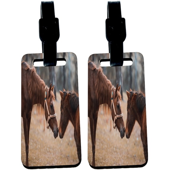 Hardboard Luggage Identifier Tags with Strap - Horses Kissing - Horses Love (x4)