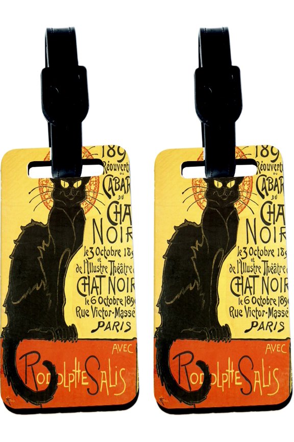 Hardboard Luggage Identifier Tags with Strap - La Chat Noir Art Design (x2)
