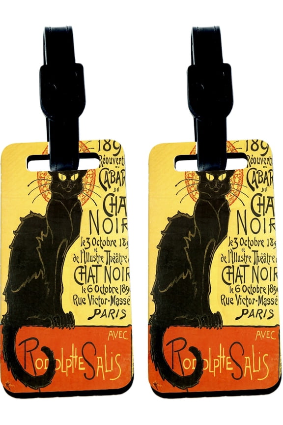 Hardboard Luggage Identifier Tags with Strap - La Chat Noir Art Design (x4)