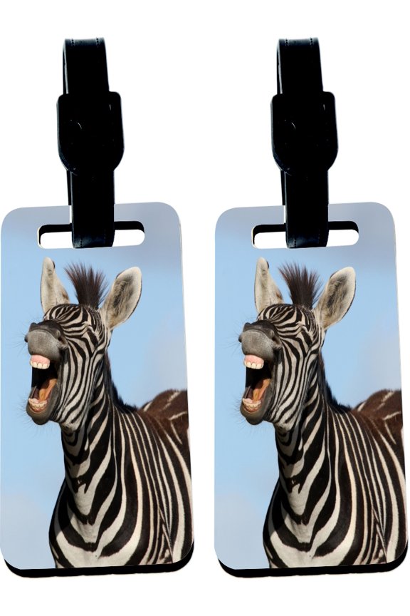 Hardboard Luggage Identifier Tags with Strap - Laughing Zebra (x2)