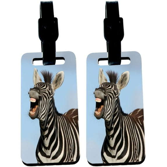 Hardboard Luggage Identifier Tags with Strap - Laughing Zebra (x4)