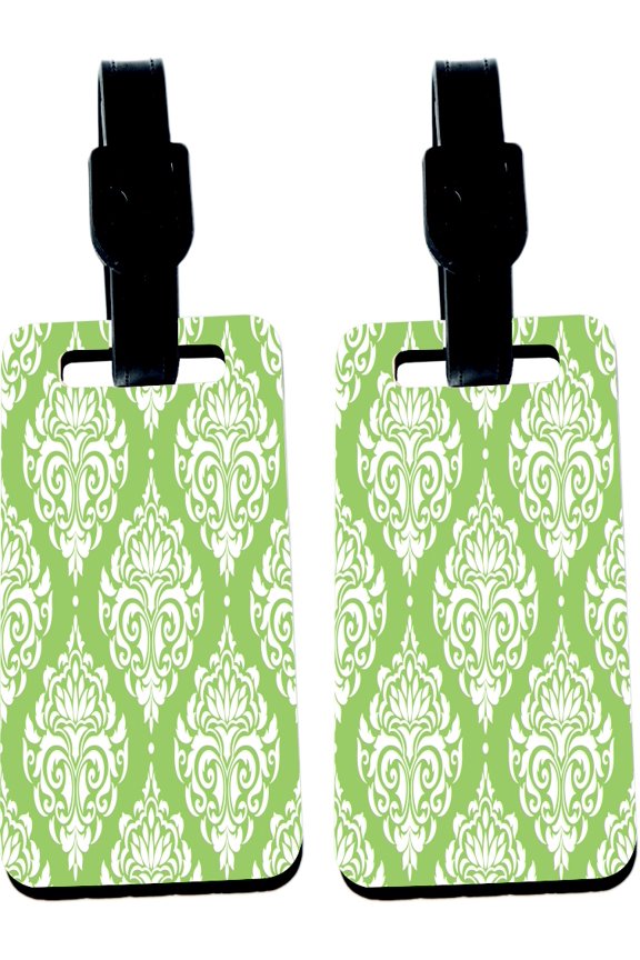 Hardboard Luggage Identifier Tags with Strap - Lime Green Seamless Damask (x2)