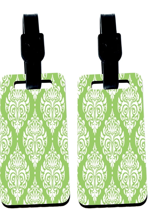 Hardboard Luggage Identifier Tags with Strap - Lime Green Seamless Damask (x4)