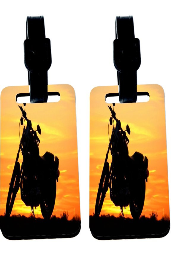 Hardboard Luggage Identifier Tags with Strap - Motor Bike Motorcycle on Highway (x4)
