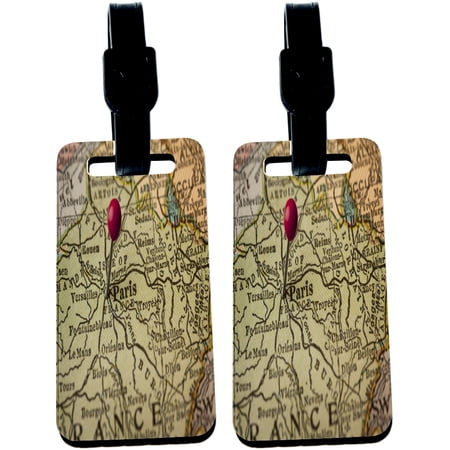 Hardboard Luggage Identifier Tags with Strap - Paris Map Eiffel Tower (x4)