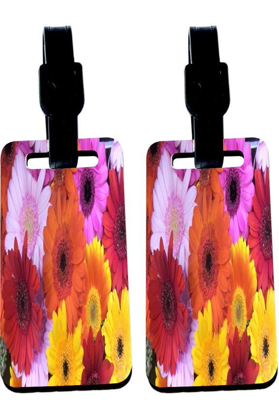 Hardboard Luggage Identifier Tags with Strap - Pink Gerbera Macro Close-up (x4)