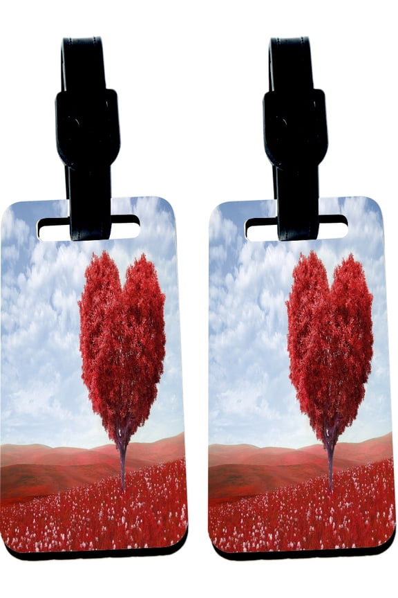 Hardboard Luggage Identifier Tags with Strap - Red Heart Tree in Beautiful Red Field (x2)