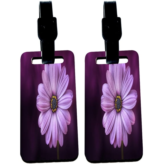 Hardboard Luggage Identifier Tags with Strap - Sharp Purple Daisy Flower (x2)