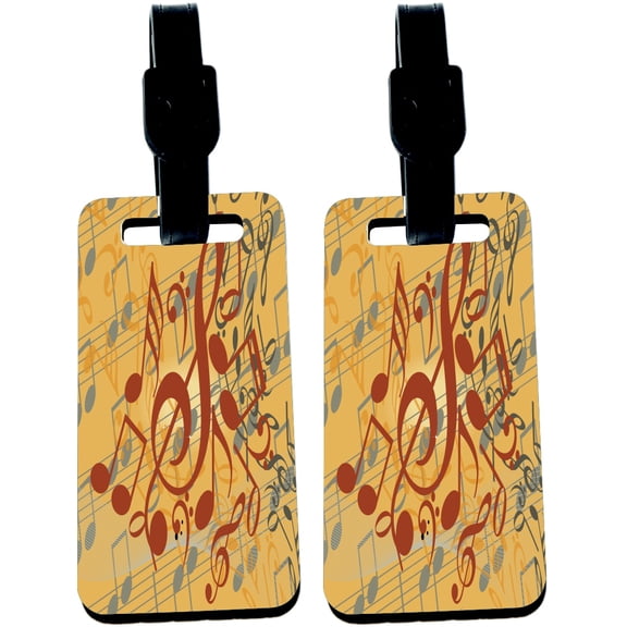 Hardboard Luggage Identifier Tags with Strap - Sheet Music Gold Brown Design Treble Clef (x2)