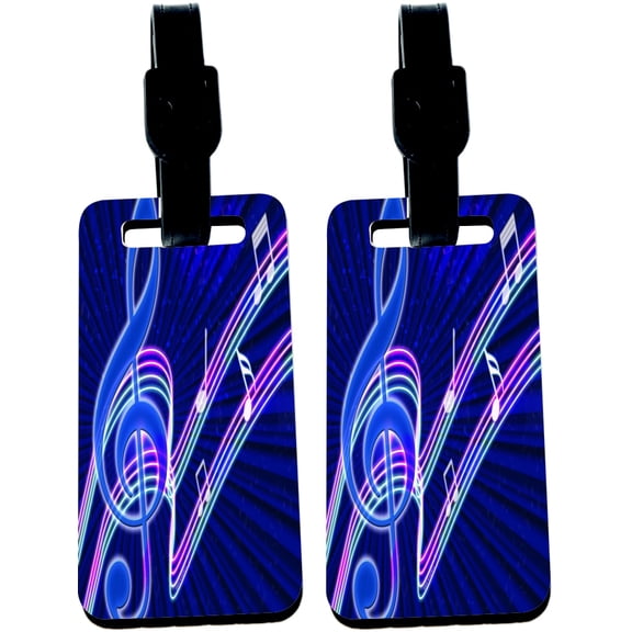Hardboard Luggage Identifier Tags with Strap - Sheet Music on Neon Backdrop Blue (x2)