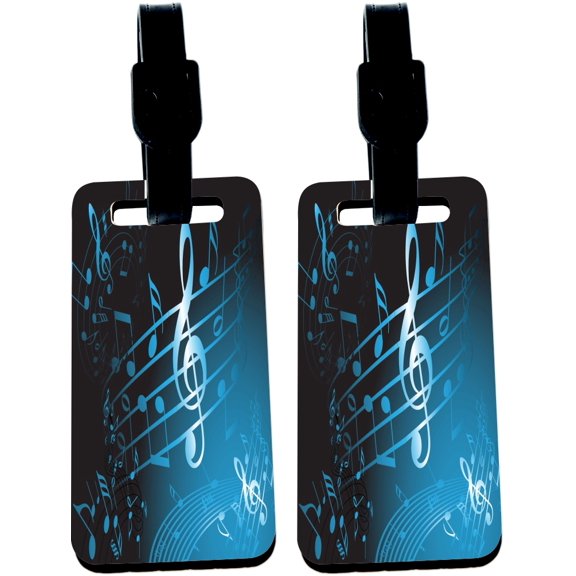 Hardboard Luggage Identifier Tags with Strap - Treble Clef Music Note Sheet Music Blue (x2)