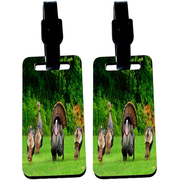 Hardboard Luggage Identifier Tags with Strap - Turkeys Thanksgiving Wild (x2)