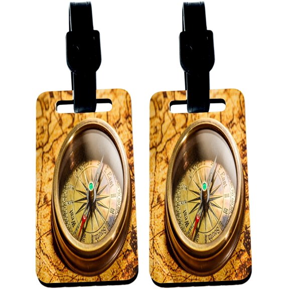 Hardboard Luggage Identifier Tags with Strap - Vintage Compass Lies On Ancient (x4)