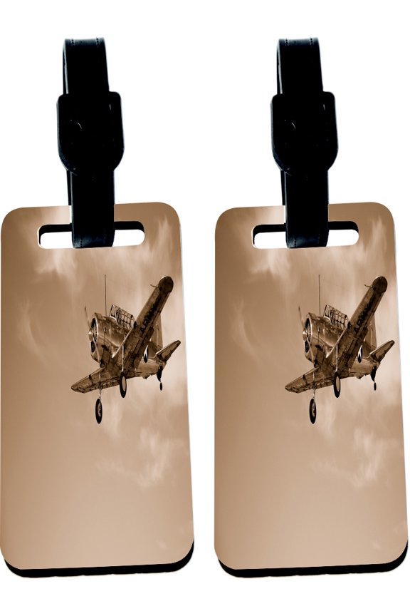 Hardboard Luggage Identifier Tags with Strap - Vintage Fighter Plane (x2)