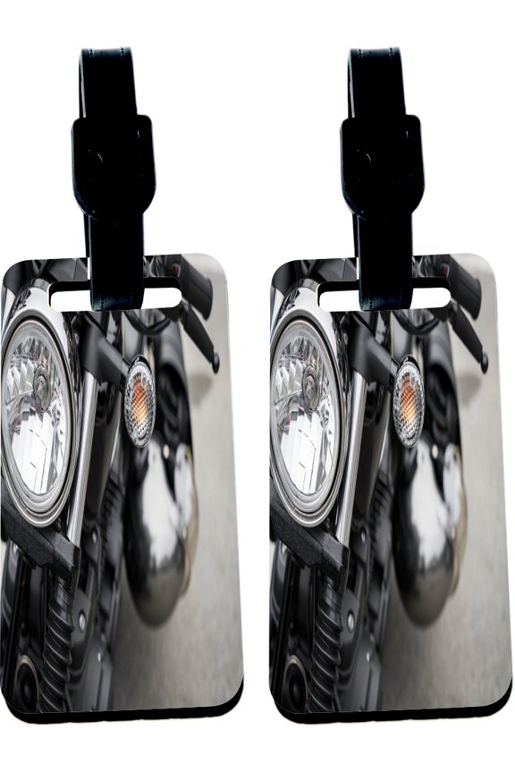 Hardboard Luggage Identifier Tags with Strap - Vintage Motorcycle Headlights (x4)