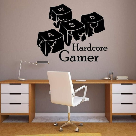Hardcore Gamer Wall Sticker kids boys girls man cave PC keyboard keys Gaming Keyboard Wall Decal Vinyl games room Decor 42x35cm