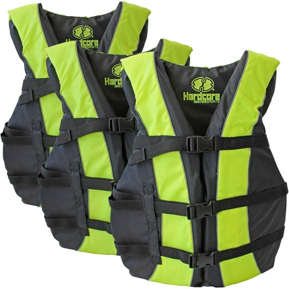 Hardcore Life Jacket 3 Pack Paddle Vest for Adults; Coast Guard Approved Type III PFD Life Vest Flotation Device; Jet ski, Wakeboard, Kayak; Ideal Extra Pontoon Boat Life Jacket