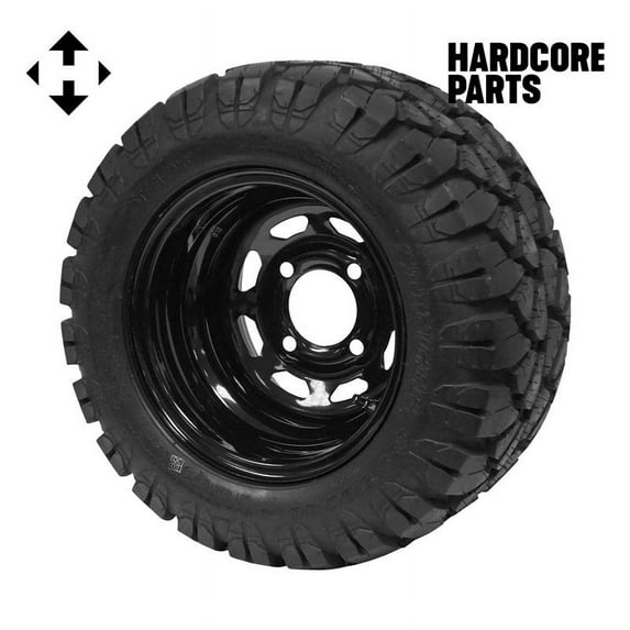 Hardcore Parts 10" Black Steel Golf Cart Wheels and 18"x9"-10" STINGER On-Road/Off-Road DOT rated All-Terrain tires - Set of 4