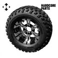 thumbnail image 1 of Hardcore Parts 12" Machined/Black ‘VAMPIRE’ Golf Cart Wheels and 23″x10.5″-12″ All-Terrain tires - Set of 4, includes Chrome ‘SS’ center caps and M12x1.25 Chrome lug nuts, 1 of 4