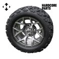 thumbnail image 1 of Hardcore Parts 12" Machined/Gunmetal 'Rally' Golf Cart Wheels and 20″x10″-12″ DOT rated All-Terrain tires - Set of 4, includes Chrome 'SS' center caps and 1/2x20 Chrome lug nuts, 1 of 4