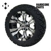 Hardcore Parts 15" Machined/Black 'VAMPIRE' Golf Cart Wheels and 23"x10"-15" DOT rated All-Terrain tires - Set of 4, includes Chrome 'SS' center caps and 1/2x20 Chrome lug nuts