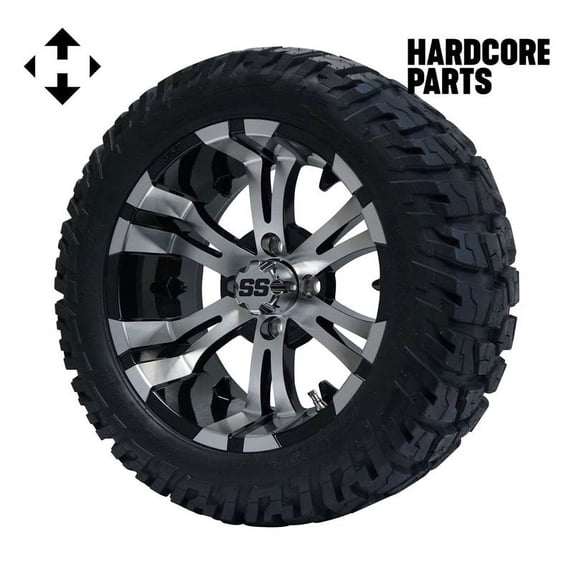 Hardcore Parts 15" Machined/Black 'VAMPIRE' Golf Cart Wheels and 23"x10"-15" GATOR On-Road/Off-Road DOT rated tires - Set of 4, includes Chrome 'SS' center caps and 1/2x20 Chrome lug nuts