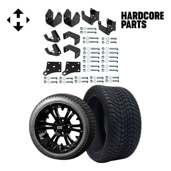 Hardcore Parts 4" Block Lift Kit for EZGO TXT (1994.5-2001.5) Electric Golf Cart with 14" Black 'VAMPIRE' Wheels and 205/30-14 (20"x8"-14") DOT rated Low Profile tires