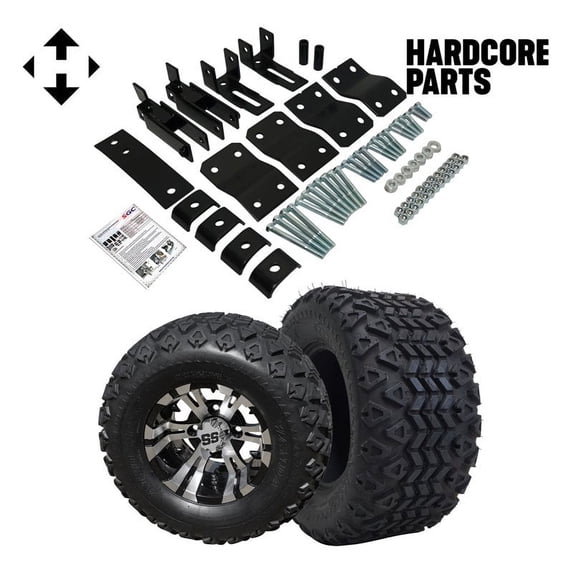 Hardcore Parts 4" Block Lift Kit for YAMAHA G14/G16/G19 Golf Cart with 10" Machined/Black 'Vampire' Wheels and 20"x10"-10" DOT rated All-Terrain tires