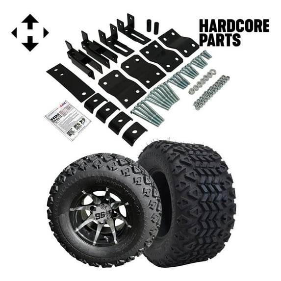 Hardcore Parts 4" Block Lift Kit for YAMAHA G14/G16/G19 Golf Cart with 10" Machined/Black 'Kraken' Wheels and 20"x10"-10" DOT rated All-Terrain tires