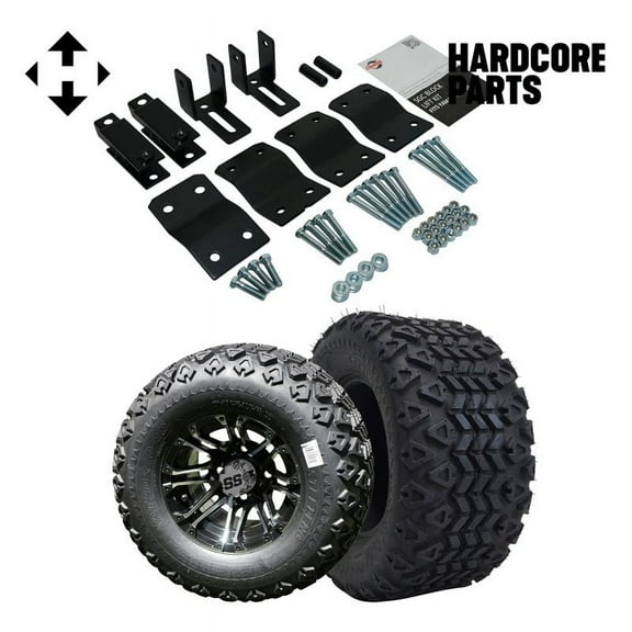Hardcore Parts 4" Block Lift Kit for YAMAHA G2/G9 Golf Cart with 10" Machined/Black 'Lancer' Wheels and 20"x10"-10" DOT rated All-Terrain tires