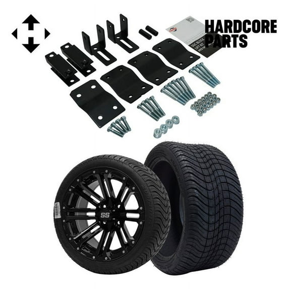 Hardcore Parts 4" Block Lift Kit for YAMAHA G2/G9 Golf Cart with 14" Black 'LANCER' Wheels and 205/30-14 (20"x8"-14") DOT rated Low Profile tires