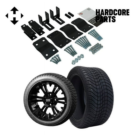 Hardcore Parts 4" Block Lift Kit for YAMAHA G2/G9 Golf Cart with 14" Black 'VAMPIRE' Wheels and 205/30-14 (20"x8"-14") DOT rated Low Profile tires