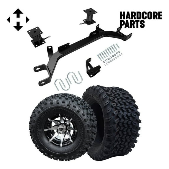 Hardcore Parts 4" Drop Axle Lift Kit for EZGO Marathon (1975-1993) Electric Golf Cart with 10" Machined/Black 'Kraken' Wheels and 22"x11"-10" DOT rated All-Terrain tires
