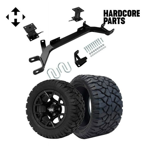 Hardcore Parts 4" Drop Axle Lift Kit for EZGO Marathon (1975-1993) Electric Golf Cart with 12" Black 'Rally' Wheels and 20"x10"-12" STINGER On-Road/Off-Road DOT rated All-Terrain tires