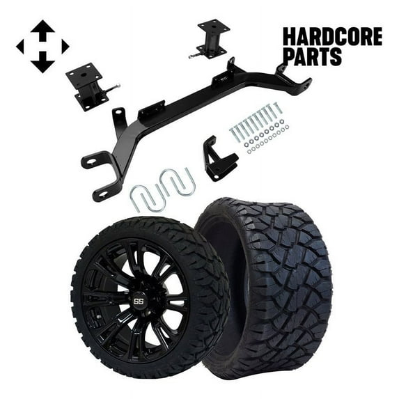 Hardcore Parts 4" Drop Axle Lift Kit for EZGO Marathon (1975-1993) Electric Golf Cart with 14" Black 'Voodoo' Wheels and 20"x8.5"-14 STINGER On-Road/Off-Road DOT rated All-Terrain tires