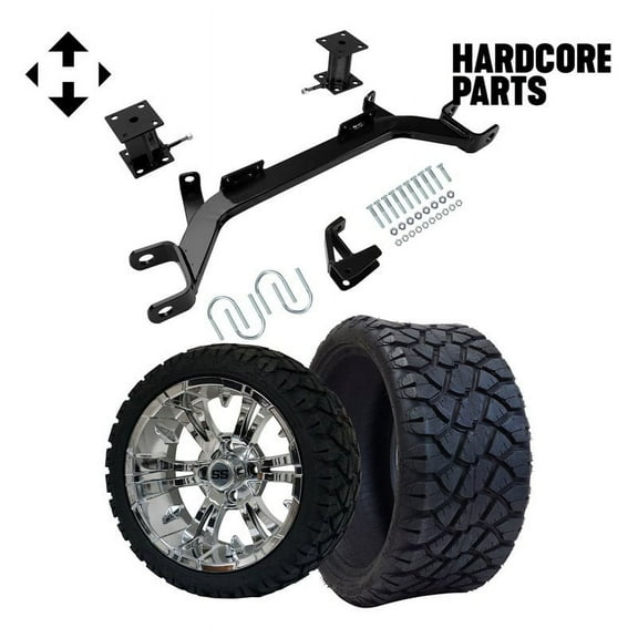 Hardcore Parts 4" Drop Axle Lift Kit for EZGO Marathon (1975-1993) Electric Golf Cart with 14" Chrome 'Vampire' Wheels and 20"x8.5"-14 STINGER On-Road/Off-Road DOT rated All-Terrain tires