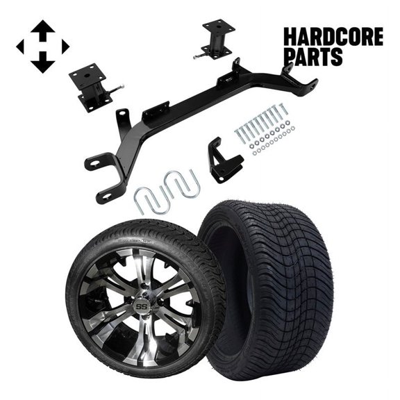 Hardcore Parts 4" Drop Axle Lift Kit for EZGO Marathon (1975-1993) Electric Golf Cart with 14" Machined/Black 'Vampire' Wheels and 205/30-14 (20"x8"-14) DOT rated Low Profile tires